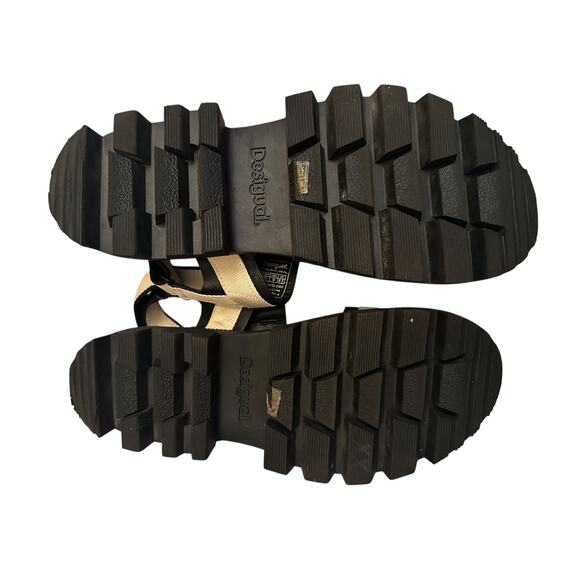 Desigual Chunky Platform Sandals Beige and Black Strappy Buckle Women’s 9 - Picture 7 of 10